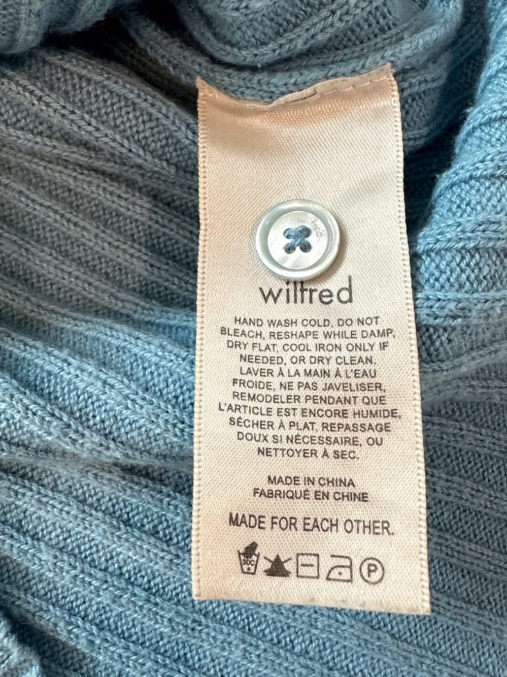 Wilfred x Aritzia Manila Fine Merino Wool Cotton Blend Cardigan in Steel Blue - Picture 5 of 13